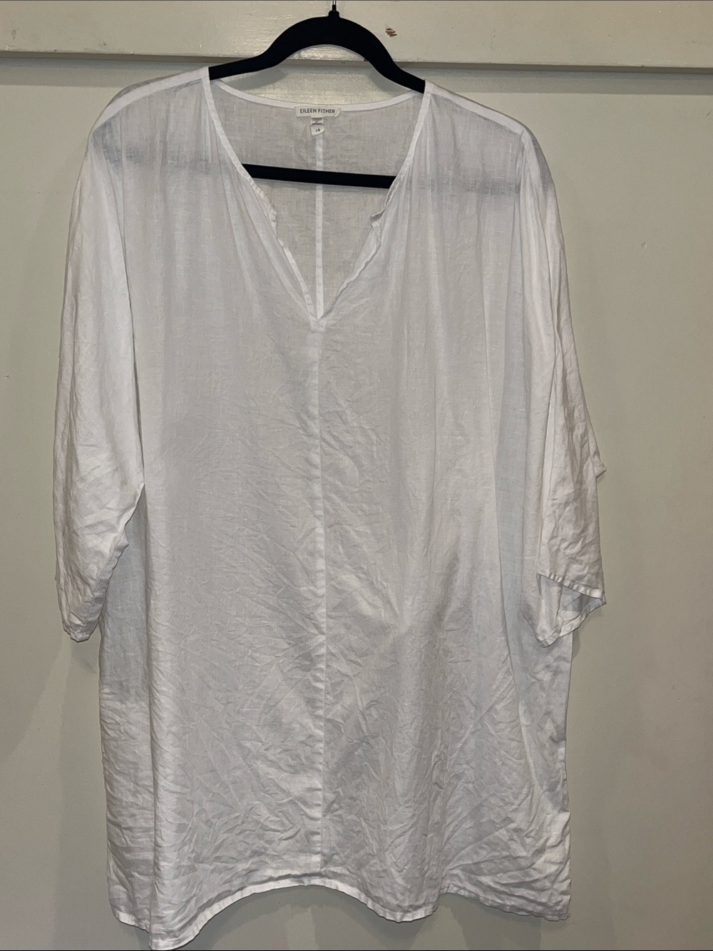 Eileen Fisher White Relaxed V-Neck Tunic size Large
